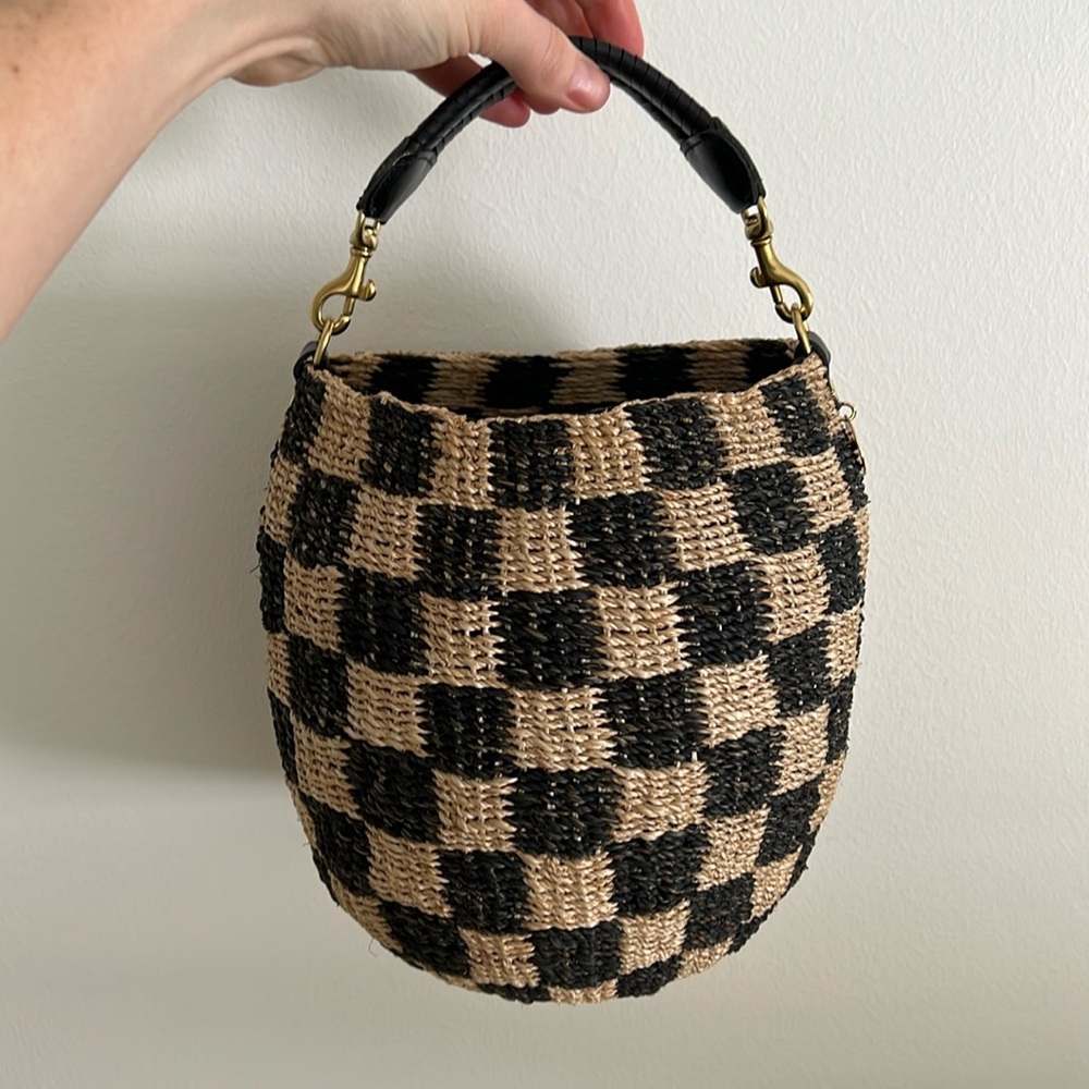 Clare V. Pot De Miel, Black & Natural Checker, 2 straps